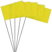 35 PCS Yellow Small Flag,15 Inch Steel Flagpole Mini Flag,Ground Marking Flags Decor,Petit Drapeau
