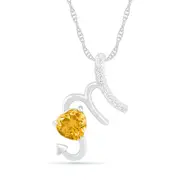 6.0mm Heart-Shaped Citrine and White Lab-Created Sapphire Scorpio Zodiac Sign Pendant in Sterling Silver