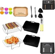 Azragon Ninja Dual Air Fryer, Stainless Steel Racks, Heat-Insulated Clip, Oil Brush, Sausage Skewers,Cake Boxes, and Oven Shelf. (20pcs)