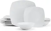 Studio Nova Tara 12 Piece Square Dinnerware Set, Service for 4, White