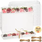 50 Pack Strawberry Boxes with Clear Lids, Disposable Macaron Boxes To Go Dess...