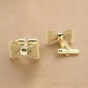 925 Sterling Silver Men's Engagement Classic Bow Cufflinks 14K YellowGold Plated