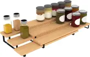 3 Tier Expandable Bamboo Spice Rack Cabinet Step Shelf Organizer Kitchen Pantry