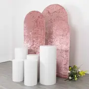 3 DUSTY ROSE Crushed Velvet Round Top Wedding Arch Backdrop STAND COVERS Set