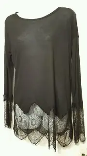 Buffalo David Bitton Small Shirt Top Lace Tunic Blouse Lace MSRP $55 Black NWT