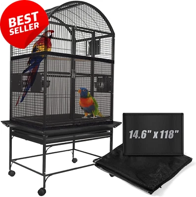 Bird Cage Seed Catcher Adjustable Mesh Skirt Large for Parakeet Macaw Black