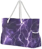 Yoogain Lightening Purple Nature Portable Sandproof Outdoor Tote with side pocketes Carry On Bag For Travel Gym Vacation, Lightening Purple Nature, 1 size