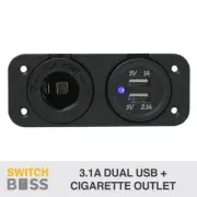 Cigarette Outlet + 3.1A DUAL USB - DC 12v 24v LED Digital Gauge Marine 4x4 4wd