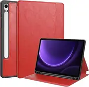 Case Compatible with Samsung Galaxy Tab S9 FE 5G 10.9 Inch/Tab S9 11 Inch 2023 SM-X710/X716B/X718U/SM-X510/ X516B Smart Tablet Cover with Pen Holder Leather Cover Folio Protective Cover(Red)