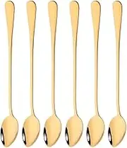 Stainless Steel Spoon for Mixing Cocktails, Black, 7.6 Inch Long Handle, for Iced Tea, Coffee and Ice Cream, Set of 6 Table Spoon (Gold)