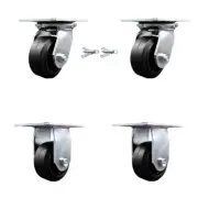 4 Inch Rubber on Steel Caster Set with Ball Bearing 2 Swivel Lock and 2 Rigid