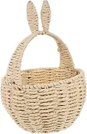 Rabbit Ears Basket Serving Organizing Pink Candy Basket Bunnies Shape Favor Rabbit Portable Home Handwoven Bunny Decor Picnic Wedding Soft Delicate Straw Storage Paper Rope Brown