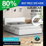 ALFORDSON Bed Frame Queen Double King Single Gas Lift Storage Base White Leather