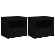 vidaXL Bedside Cabinets with LED Lights Side End Table Nightstand 2 pcs Black