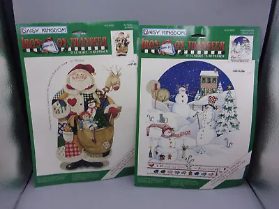 2 DAISY KINGDOM Iron On Transfers -Peppermint Hill Snowmen & St. Patches Santa