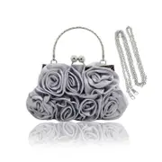 Nevenka Roses Clutch Purse Satin Money Clip Evening Handbag-Silver
