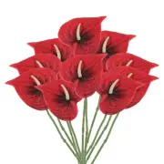 10Pcs 13" Artificial Anthurium Lily Flowers Floral Bouquet Decor, Dark Red