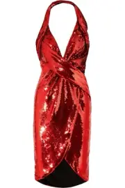 SPECIAL! AW15 MOSCHINO COUTURE JEREMY SCOTT Red Sequined Halterneck Dress