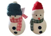 Christmas Snowman Plush Table Mantel Decor Felt & Foam 8" Set Of 2 Tall