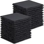 GOH DODD 24 Pieces Slate Drink Coasters, 4 Inch Black Stone Coasters Bulk Cup Coaster Set with Anti-Scratch Bottom for Bar Kitchen Home Apartment, Square