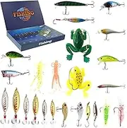 Fishing Advent Calendar 2024, 24 Days Christmas Countdown Fish Tackle Set, Fishing Lure Calendar, Creative Fishing Christmas Countdown Calendar, Fishing Lures Set for Fisher Adult Men Teen Boys