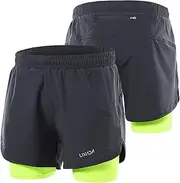 [MEIJUN] RAYWE Men's 2-in-1 Running Shorts Quick Drying Breathable Active Training Exercise Jogging Cycling Shorts with Longer Liner