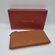 Oroton Womens Avalon Double Zip Genuine Leather Wallet Purse Clutch Cognac BNIB