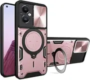 Compatible with OnePlus Nord N20 5G Cover,Compatible with Oppo A96 (China) 5G / Reno7 Z 5G / Reno7 Lite 5G / Reno8 Lite 5G Car Mount Magnetic Stand Slide Lens 2 in 1 Case Pink