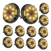 12 Pack Solar Ground Lights Outdoor,12 LEDs Solar Disk Lights Warm White