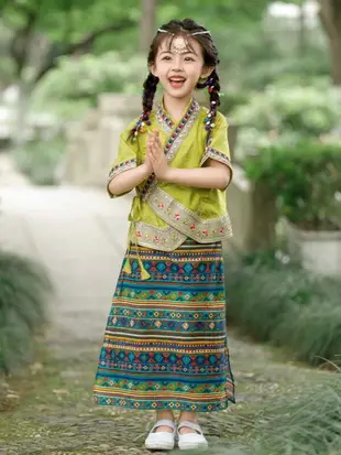 現貨:少數民族服飾傣族服裝兒童女云南西雙版納56少數民族演出服飾女童泰國舞蹈表演