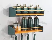 OTHZON 2 Pack Wall Mount Spice Rack,Kitchen Storage Racks With Hooks Condiment Bottle Organizer Holder For Kitchen Bathroom(Size:40cm,Color:green)