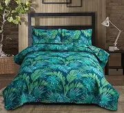 Bedspread Coverlet Set Queen Size - Lightweight Quilt Bedding for Spring Summer - Reversible Tropical Green Palm Tree Leaf Print with Pillow Shams - Home Bedspread