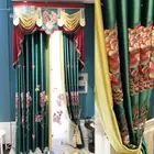 Custom luxury faux silk shading green cloth curtain tulle valance drape C1569