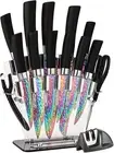 Rainbow Titanium Knife Set, Sharp Stainless Steel Knives Set with Acrylic Block,