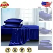 Royal Blue Satin King Sheet Set - 4 Piece Luxury Soft Silky Bed Sheets