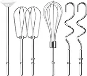 Hand Mixer Beaters Attachments, Whisk, Dough Hooks, and Liquid Blending Rod, Stainless Steel Hand Mixer Accessories Compatible with Kitchenaid Hand Mixers KHM3 KHM5 KHM7 KHM9, KHM926, KHM512, Set of 6