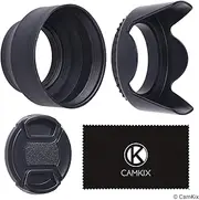 77mm Set of 2 Camera Lens Hoods and 1 Lens Cap - Rubber (Collapsible) + Tulip Flower - Sun Shade/Shield - Reduces Lens Flare and Glare - Blocks Excess Sunlight for Enhanced Photography and Video Foo