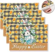 Honitra Linen Easter Table Placemats Set of 4, Thickened Easter Placemat for Kitchen Table, Bunny Cloth Placemats & Square Placemats for Farmhouse Style, Cotton Linen Washable Placemat for Outdoor