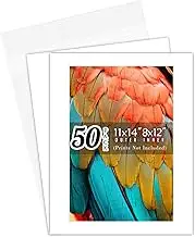 50 Set of 11x14 White Photo Mats for 8x12 + Backing + Bags