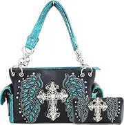 [WESTERN ORIGIN] Western Style Cross Laser Cut Wings Purse Concealed Carry Handbags Women Country Shoulder Bag Wallet Set