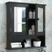 Black Medicine Cabinet, 2 Doors 3 Open Shelf, Wall Mounted Wooden Storage Cabine
