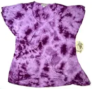 One World Live Let Live Purple Tie-Dye Layered Flutter Sleeve Boho Shirt Top XL