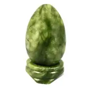 SUNYIK Green Jade Gemstone Egg Sphere Sculpture Healing Figurine with Stone