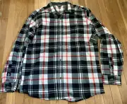 Men’s Large Eddie Bauer Micro Fleece Shirt Plaid Button Up Shacket Outdoor Black
