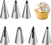 Cake Decorating Kit 7 Pieces Pleated Skirt Piping Nozzles Set, Stainless Steel Ruffle Piping Tips, Cake Frosting Tools, Cookie Press Gun, Cupcake Frosting Piping Kit, Piping Tips for Cake Decorating