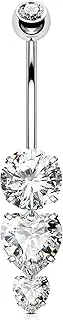 [OUFER] 14G Heart Belly Bar Internally Threaded Belly Ring Stainless Steel 316L Dangle Belly Piercing Jewellery Heart Belly Button Jewellery for Women 8/10/12/14/16 mm