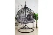Hanging Egg Chair Double Seat - Black Basket & Gray Cushion