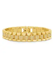 Sterling Forever Pave Watch Band Chain Bracelet in 14K Gold Plated
