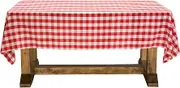 Lann's Linens - 60" x 126" Premium Checkered Tablecloth - Rectangular Polyester Fabric Picnic Table Cover - Red & White Gingham Cloth