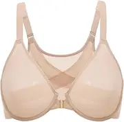 [DELIMIRA] Women's Cosnufy Posture Front Closure Bras Sheer Mesh Plus Size Underwire Unlined Bra